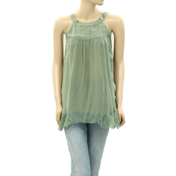 Saivana Anthropologie Green Tunic Tank Top  Solid Sleeveless Beach XS New - Picture 1 of 5